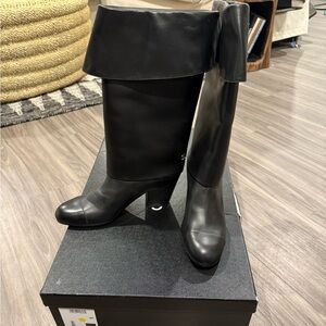 Authentic Chanel Black Mid-Calf Leather Boots